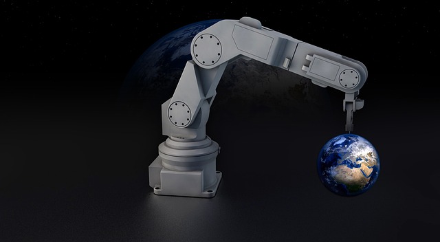 Robotic hand touching the Earth