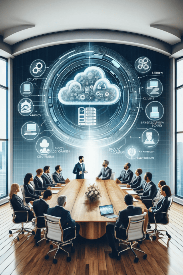 People in a meeting, deciding to implement private cloud.