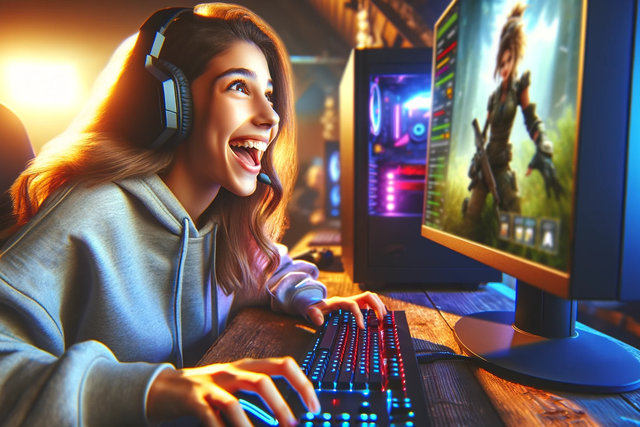 Girl gamer enjoying a game.