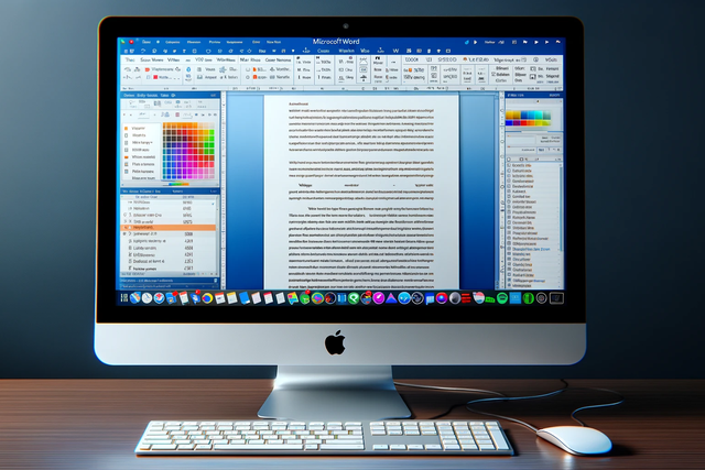 Apple Mac all-in-one computer with a Microsoft Office Word document open.