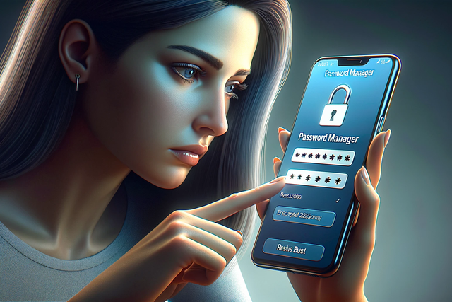 woman using a password manager on her phone.