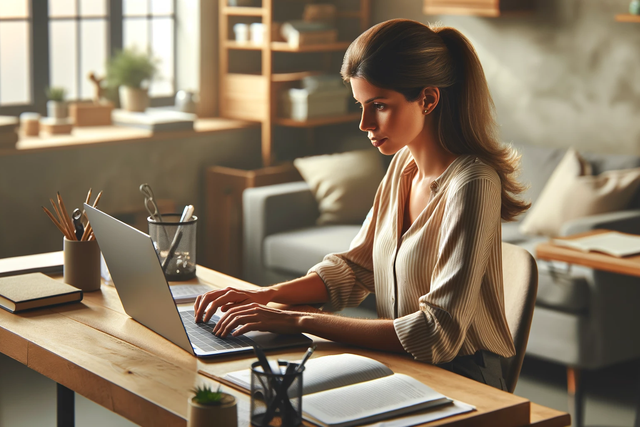 Woman working from home.